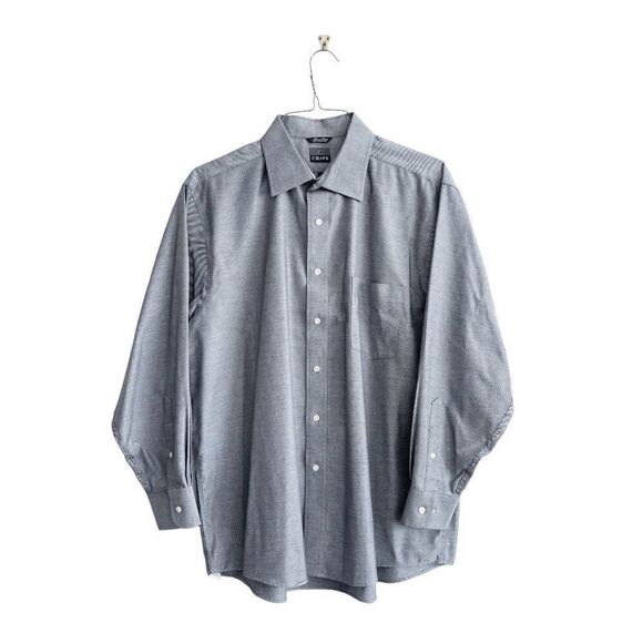 Chaps Mens Collared Shirt Non-Iron Button Down Long Sleeve Black 17 Neck - Picture 1 of 7